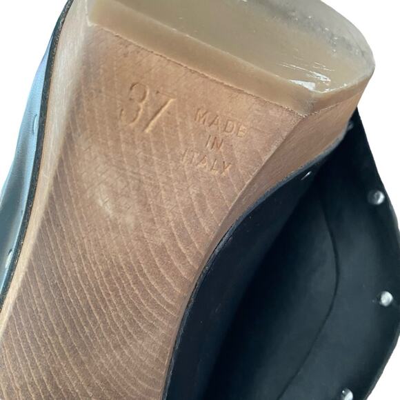 Marni Black Leather Studded Peep Toe Wooden Heel Platform Shoes size 37 US 7 - Picture 8 of 9